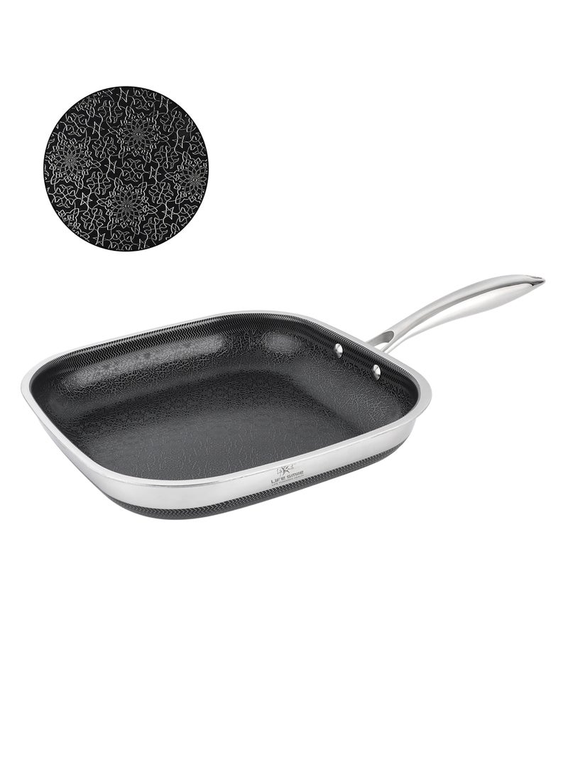 Life Smile 30cm Hybrid Stainless Steel Square Non-Stick Fry Pan with Induction Base (2.8L) - Image 1